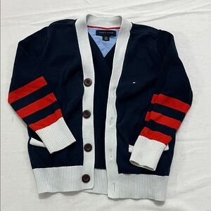 Tommy Hilfiger | Kids Navy Cardigan with Red Stripes | XS